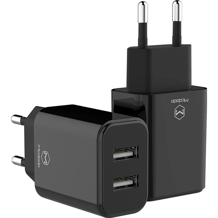 Mcdodo 2x USB Wandladegerät CH-6141, 2.4A Fast Charging Netzteil für Handys, schwarz