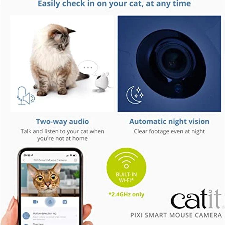 Catit Pixi Smart Mauskamera, Kamera im Maus Design, kostenlose App, Katzenkamera, Haustierkamera – Bild 2