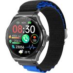 Knauermann PRO 3 (2024) Schwarz - Gesundheitsuhr Smartwatch mit Telefoniefunktion - EKG + HRV und SOS Funktion - AMOLED Display- BT Bluetooth - Schlafapnoe - Textilband Schwarz/Blau, 14-24, rund