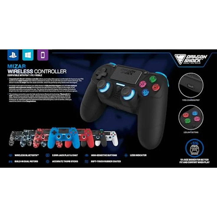 DRAGON SHOCK Mizar Wireless Controller für PlayStation 4, Grey Camo, Bluetooth & USB-C Verbindung, Plug & Play – Bild 7