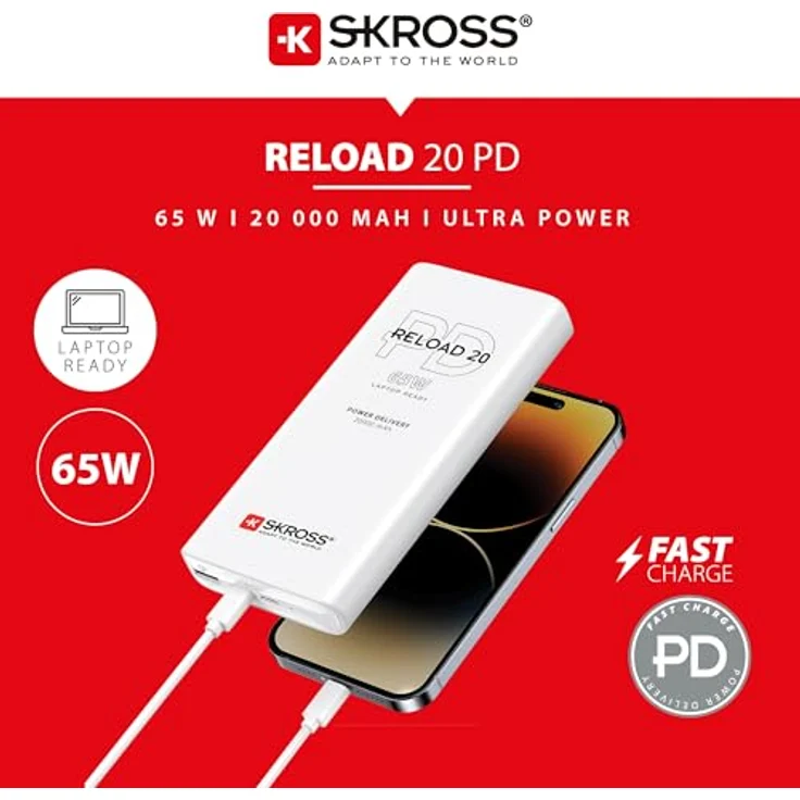 SKROSS Reload 20 65W PD Powerbank - Tragbares Ladegerät mit 3 USB-Schnellladeanschlüssen – Bild 2