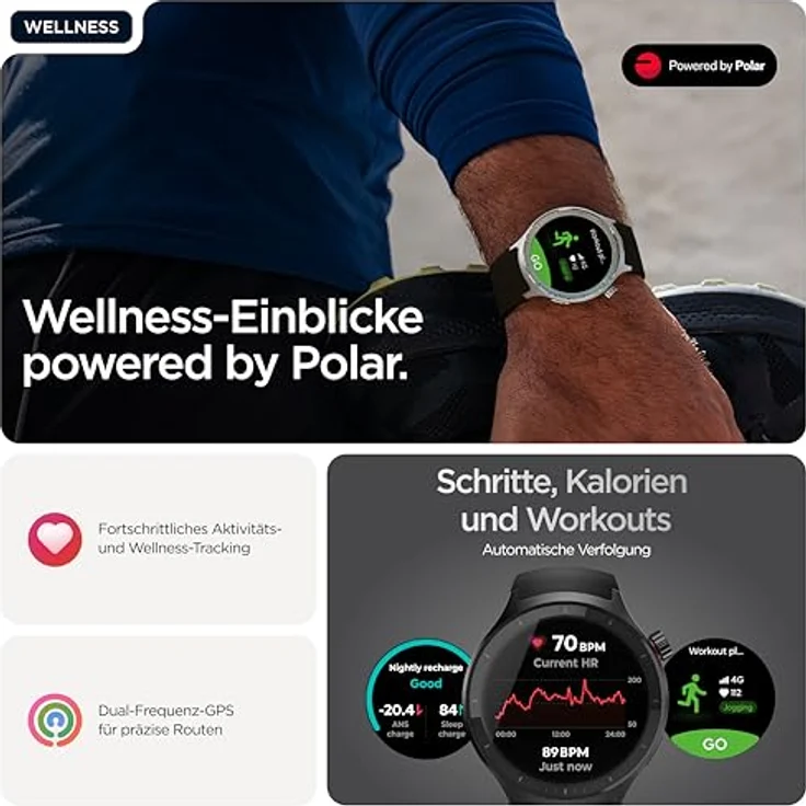 Brodos Motorola Moto Watch, 1,43" OLED-Display, IP68, 13 Tage Akkulaufzeit, BT 5.3, 512 MB, Volcanic Ash, inkl. Silicon-Armband und Ladestation – Bild 3