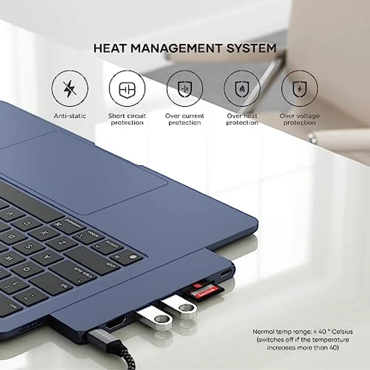 Satechi USB-C Hub Multiport Adapter Pro Slim, 7 in 1 Dongle – Für MacBook Pro/Air M2 mit USB 4 Port, 4K HDMI Auflösung, USB3.2 Gen 2, SD/TF Kartenleser und 100W USB-C PD (Mitternacht) – Bild 4