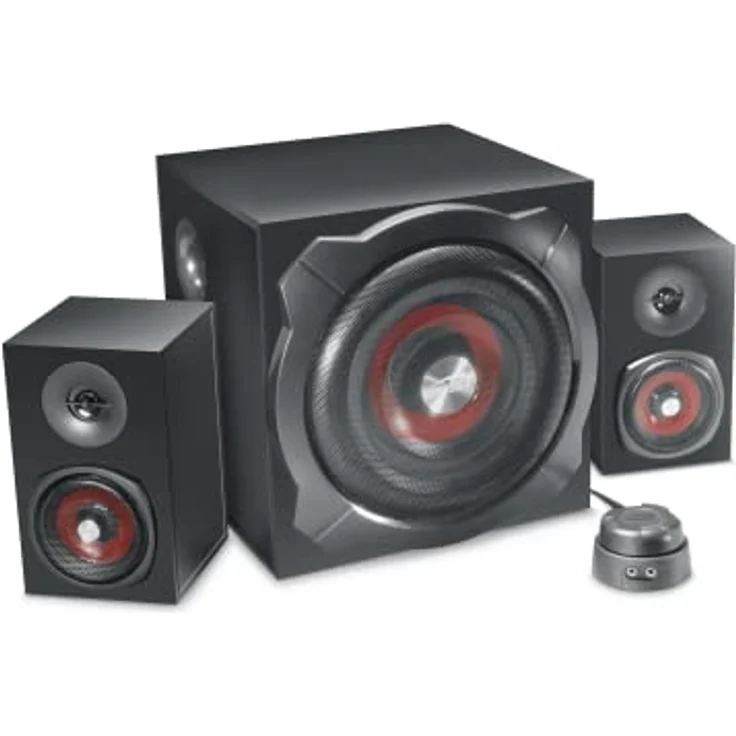 Speedlink GRAVITY 2.1 Soundsystem - PC Lautsprecher mit Subwoofer aus Holz, Aktiv Lautsprechersystem 120 Watt, Bluetooth, 3,5mm Klinke, AUX, Tischfernbedienung, schwarz – Bild 2