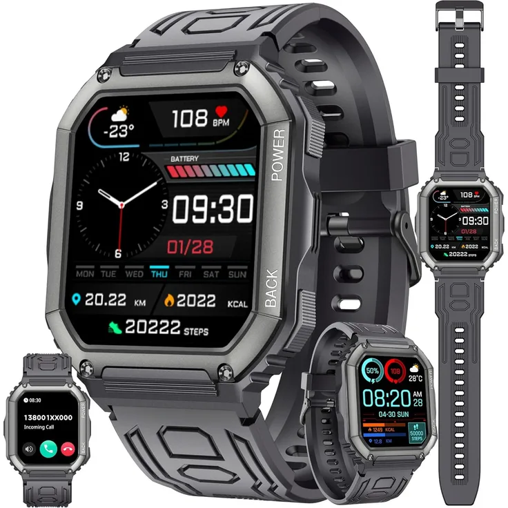 ZPIMY Smartwatch 1.1 Zoll AMOLED, 5ATM wasserdicht, Fitness Tracker mit Herzfrequenz, SpO2, Schrittzähler und 120 Sportmodi für Android iOS