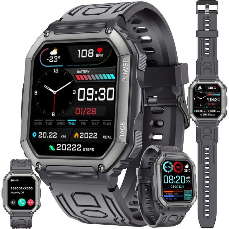 ZPIMY Smartwatch 1.1 Zoll AMOLED, 5ATM wasserdicht, Fitness Tracker mit Herzfrequenz, SpO2, Schrittzähler und 120 Sportmodi für Android iOS