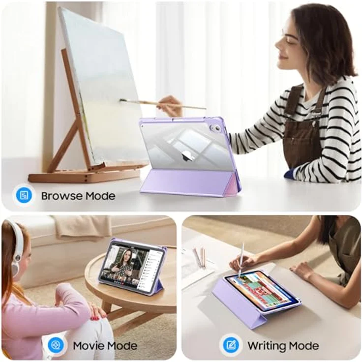 Fintie Hybrid Hülle für iPad (A16) 11 Zoll 2025 & iPad 10. Generation 10.9 Zoll 2022, stoßfest mit transparentem Rückendeckel, integrierter Stifthalter, Auto Schlaf/Wach-Funktion, Fantacy Ombre – Bild 4