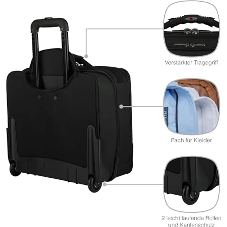 WENGER 605978 SPHERIA 16'' Wheeled Laptop Case, Smooth Glide 2.5-inch wheels with an Overnight Compartment in Black – Bild 5
