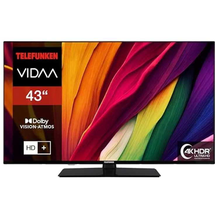 Telefunken Fernseher 43 Zoll Smart TV VIDAA XU43VP750M - 4K Fernseher UHD, HDR TV mit Dolby Vision, Triple-Tuner und 6 Monate HD+ inkl., LED TV schwarz – Bild 2