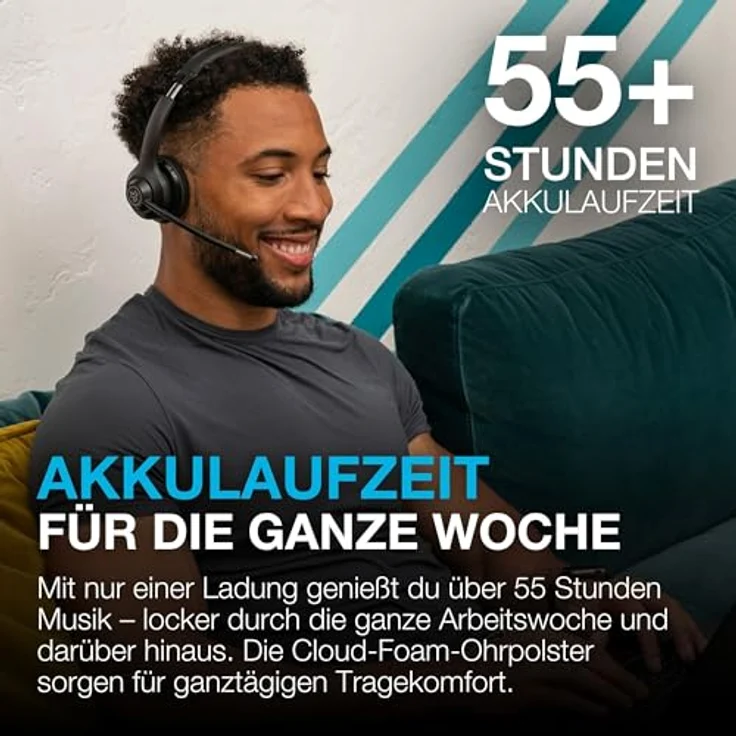 JLab Go Work 2nd Gen, Bluetooth Headset mit Noise Cancelling Mikrofon, 55h Akkulaufzeit, kabellos & per Kabel, USB-C Dongle, Multipoint für PC & Handy – Bild 2