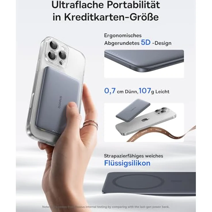 Baseus Picogo AM41 Power Bank, Ultra Slim 5000mAh Magsafe Powerbank mit PD 20W Schnellladung, magnetische Externe Batterie, USB-C Kabel, Space Grau – Bild 2
