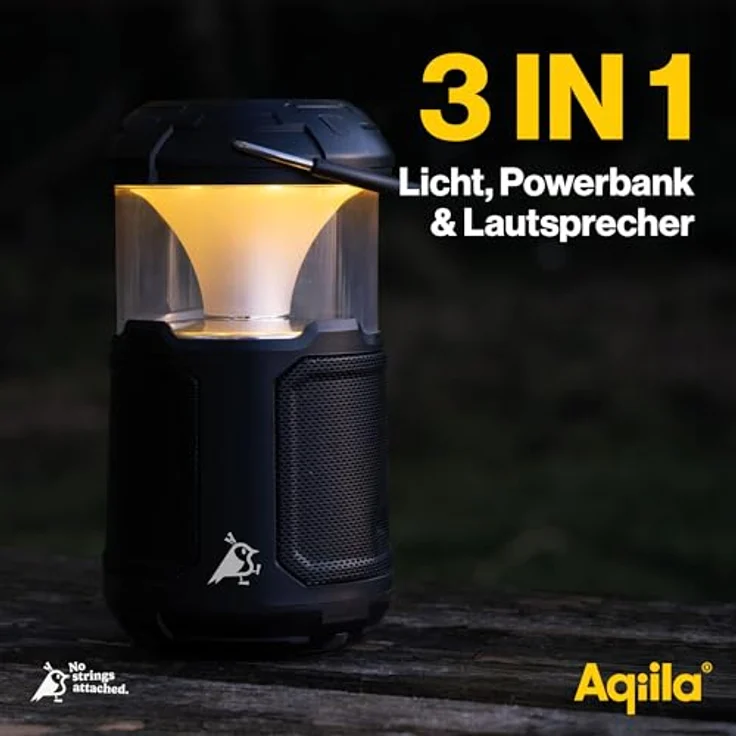 Aqiila Soundbird B10 Outdoor Laterne, Bluetooth-Lautsprecher und Powerbank, 2x10W, 360° RGB LED Lampe, 10000mAh Akku, IPX5 wasserdicht, Schwarz – Bild 2