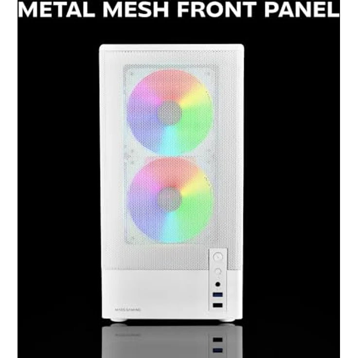 Mars Gaming MC-Onyx, MicroATX Gaming-Gehäuse mit Metall-Mesh-Front, gehärtetem Glas-Seitenfenster, 3 ARGB Lüftern und Flüssigkeitskühlung bis 240mm, Weiß – Bild 2