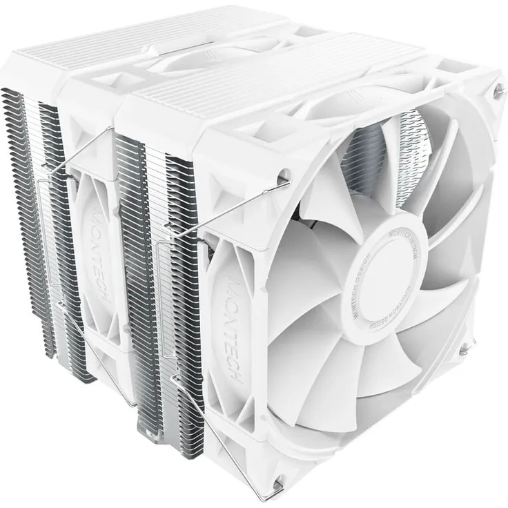 Montech NX600 CPU Kühler, Dual Tower mit 6 Heatpipes, 2x 120mm PWM-Lüfter, weiße Kühloberfläche, leiser Betrieb