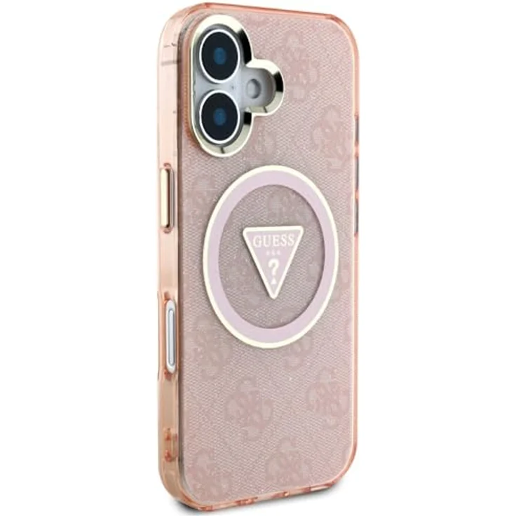 CG MOBILE Guess IML Metall Glitzer 4G Circle Triangle, MagSafe kompatible Handyhülle für iPhone 16, Rosa – Bild 4