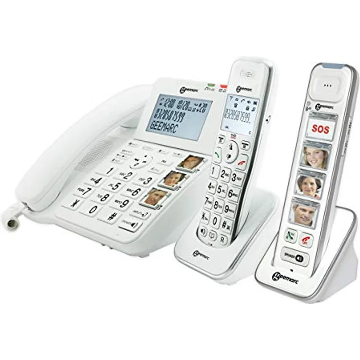 Geemarc Seniorentelefon PACK_SENIOR_295, Seniorentelefon mit Anrufbeantworter, Foto-Tasten und 30 dB Hörverstärkung, inkl. Mobilteil, weiß