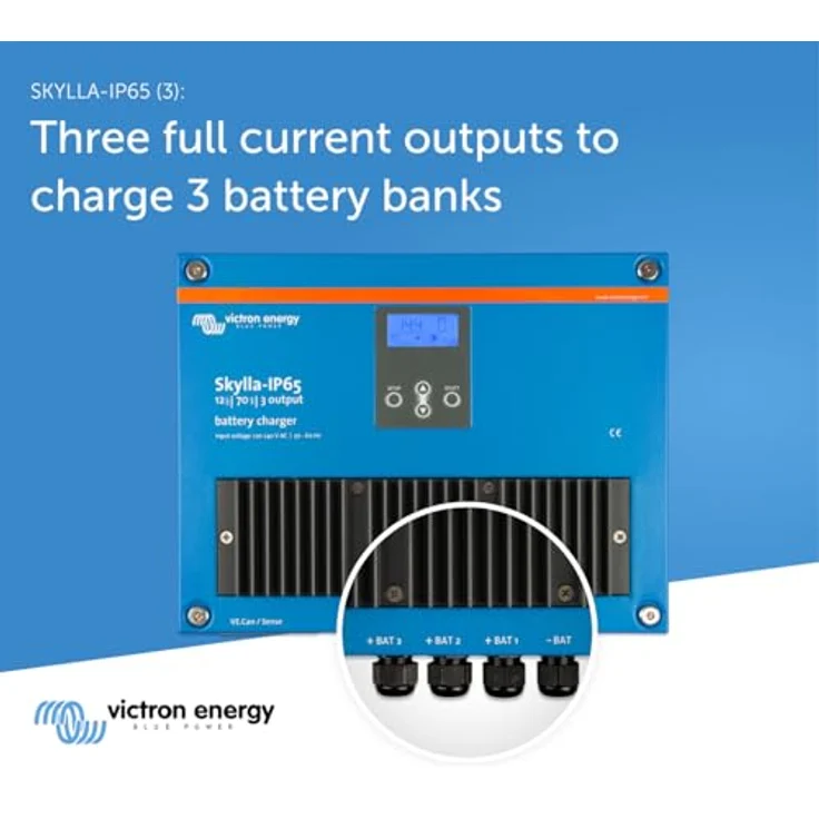 Victron Energy Skylla-IP65 12V Bleiakku-Ladegerät, 70A max. Ladestrom, spritzwassergeschützt, LC-Display, 2 Ausgänge – Bild 4
