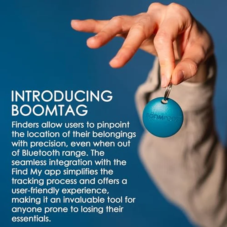 Boompods Boomtag Schlüsselfinder, Mini GPS Tracker aus Ozeanplastik, Bluetooth kompatibel mit Android & Apple, Gegenstandsfinder für Schlüssel und Haustiere, Grau – Bild 2