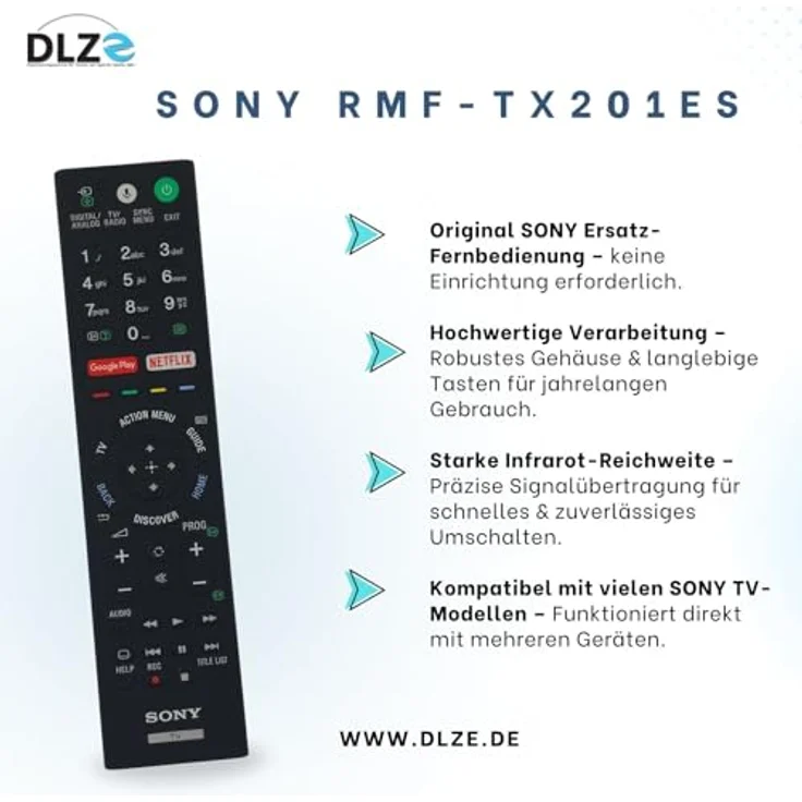 Sony RMF-TX201ES, Original-Fernbedienung für Sony Bravia Smart TVs, sofort einsatzbereit, präzise Signalübertragung – Bild 2