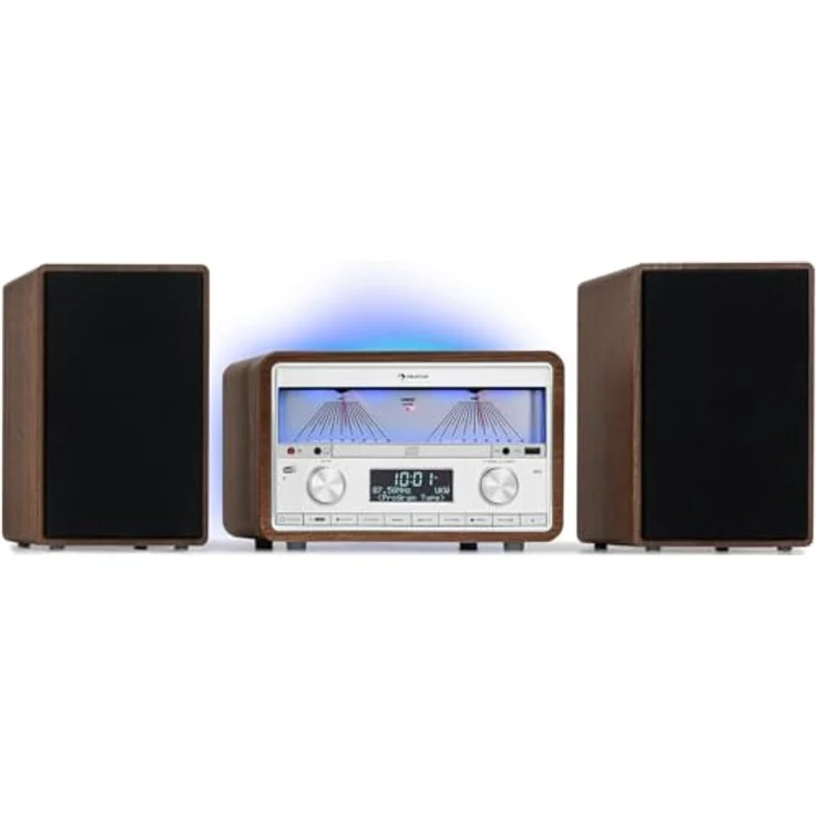 Auna DAB Radio CD-Player für Zuhause, FM/DAB/DAB+ Radio mit Bluetooth und AUX, 25W Abnehmbare Micro-Lautsprecher, LCD-Display, Fernbedienung, MP3, USB & Musik-Streaming, DAB Radio Netzbetrieben, Silber – Bild 1