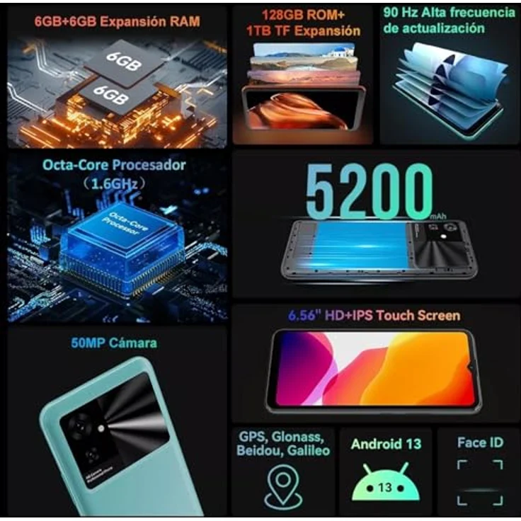CUBOT Note 21 – 6,5-Zoll-HD+-Smartphone, 6 GB und 128 GB, 50 MP Dual-Kamera, 5200 mAh Akku, Android 13, OctaCore-Prozessor, Grün – Bild 5