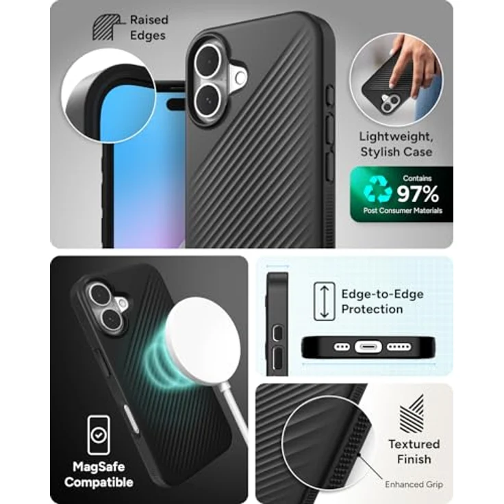 ZAGG Luxe Snap, Graphen-verstärkte Hülle für iPhone 16 [6.1-Inch], MagSafe-kompatibel, stoßfest, schwarzes Design mit verbesserten Grifftextur – Bild 5