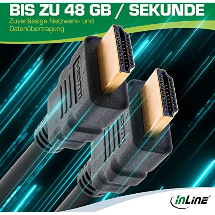 InLine® Zertifiziertes HDMI Kabel 1m schwarz/gold - Ultra High Speed HDMI 2.1 8K/4K Kabel mit Ethernet - 3-fache Schirmung & Vollkupferadern – Bild 5