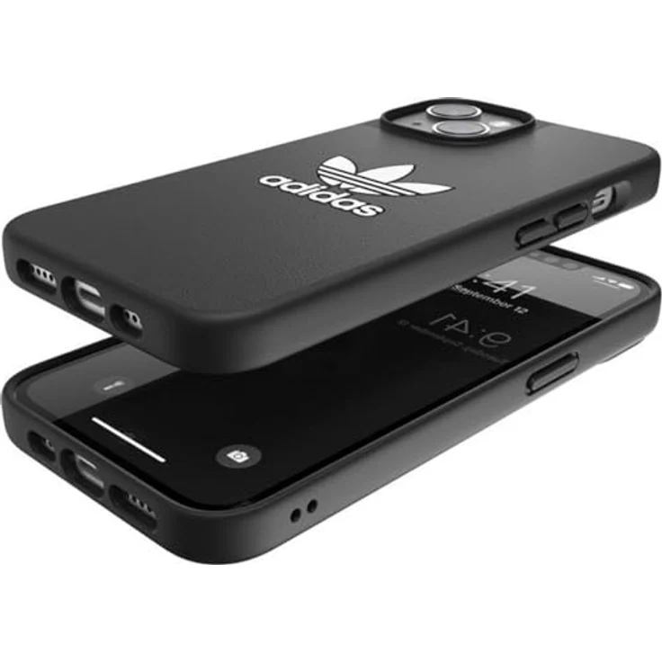 adidas Hülle für iPhone 14 | Stoßfester Fallschutz | Kompatibel mit kabellosem Laden | 6,1 Zoll Schwarz-Weißes Trefoil Design | Schützende Originals Handyhülle – Bild 4