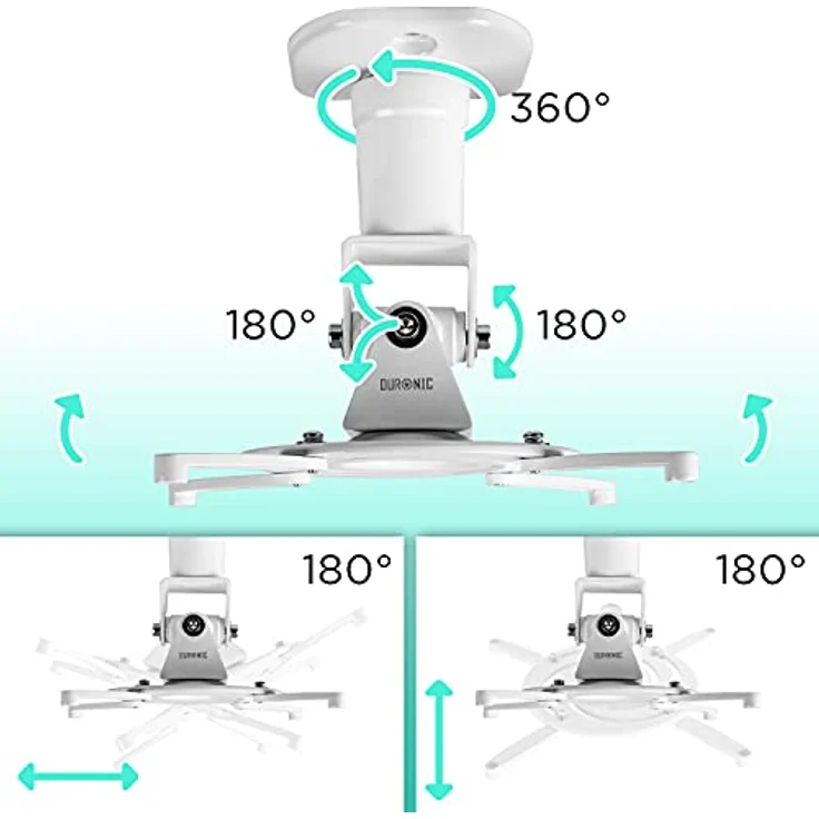 Duronic PB07XB Projektorhalterung, Deckenhalterung für Beamer bis 10 kg, 360° drehbar, 180° schwenkbar und neigbar, inkl. Montagematerial – Bild 3