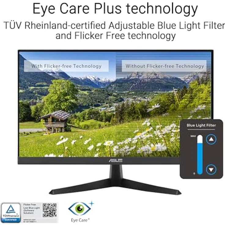 ASUS Eye Care VY229HF 22 Zoll Full HD Monitor, 100 Hz, 1ms MPRT, AdaptiveSync, GamePlus - IPS Panel, Schwarz – Bild 5