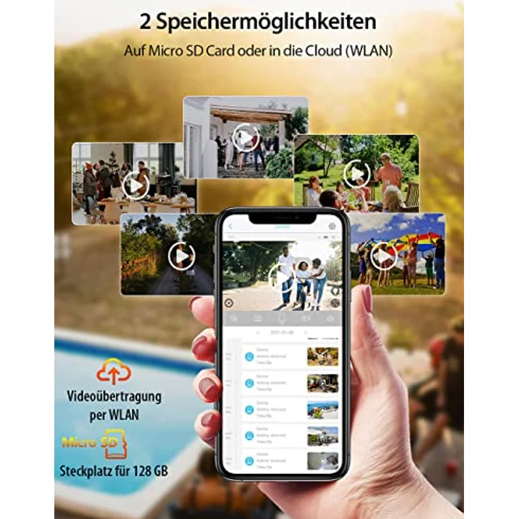 VisorTech Lampe mit Kamera: LED-Außenwandleuchte & WLAN-2K-Kamera, PIR, Nachtsicht, Sirene, weiß (2K Überwachungskamera) – Bild 4