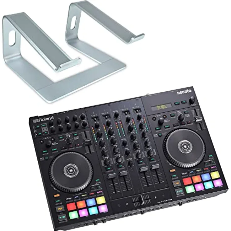 Roland DJ-707M Mobiler DJ-Controller Mischpult + keepdrum Laptopständer Silber