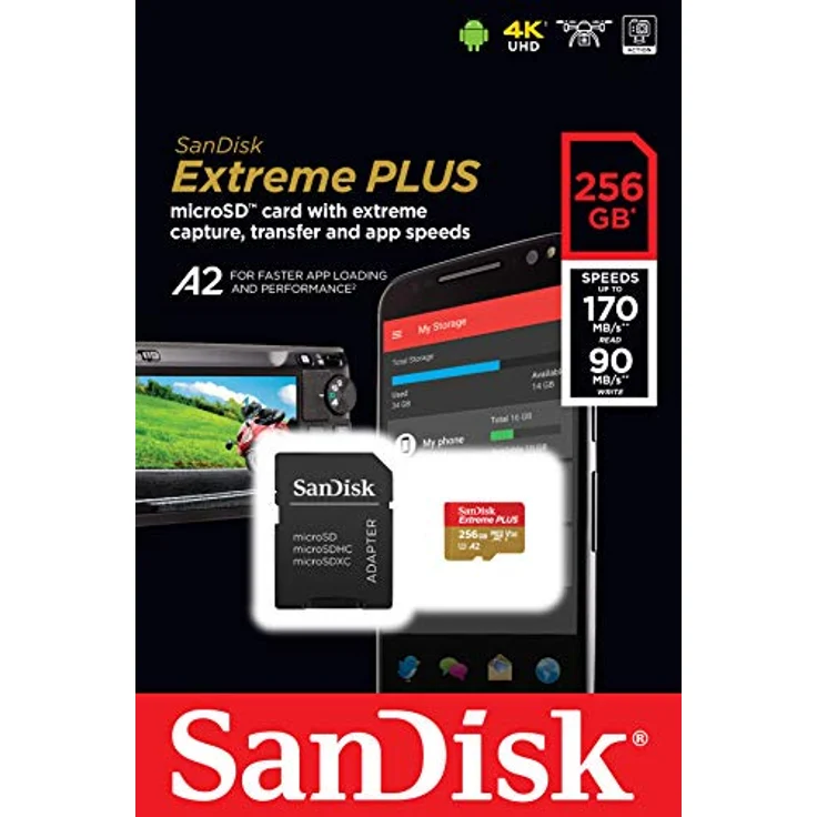 SanDisk Extreme Plus 256GB microSDXC Class 10 Speicherkarte mit SD-Adapter, Gold-Rot – Bild 6