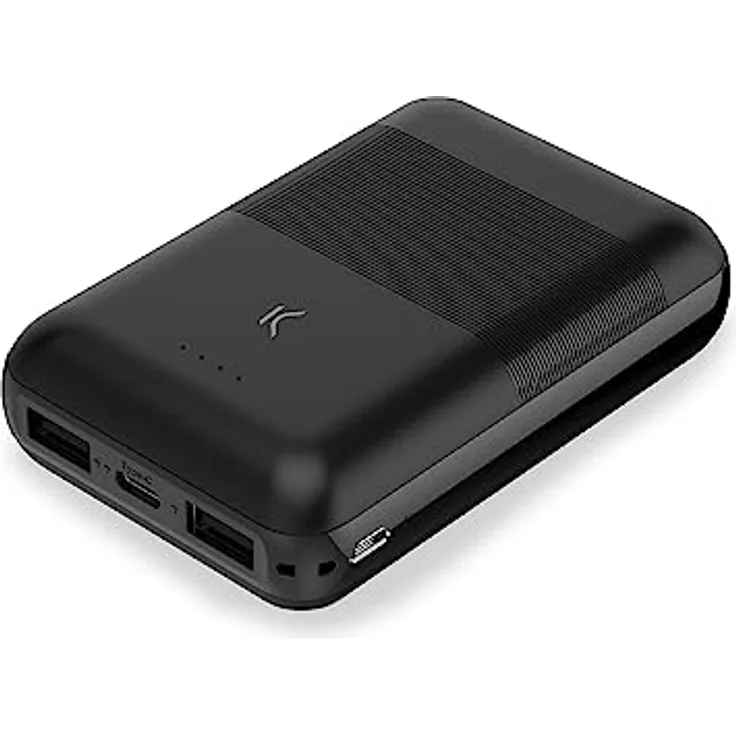 Externer Akku Mini Power Bank Ksix, 10.000 mAh, 10 W + USB A Kabel - USB C, Schwarz