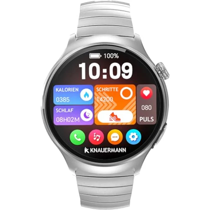Knauermann PRO 4 EKG-Gesundheitsuhr, Smartwatch in Silber mit Telefonfunktion, Puls-, Blutdruck- und Blutsauerstoffmessung, Schlafanalyse, Premium-Set mit 5 Armbändern – Bild 2