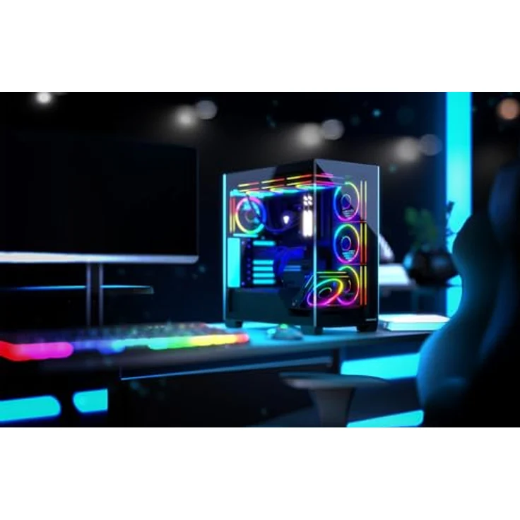 Modecom Volcano Stellar ARGB Midi 8F, schwarzes PC-Gehäuse mit gehärtetem Glas, 4 Schächten, 7 Erweiterungssteckplätzen und optimalem Kabelmanagement – Bild 2