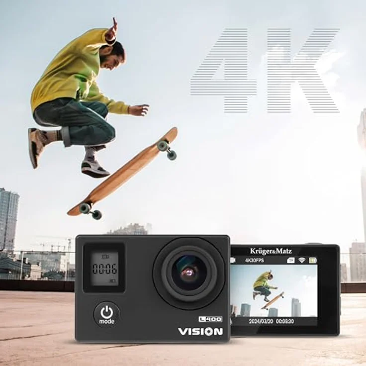Krüger&Matz Vision L400, 4K Sportkamera mit 30 FPS, 170° Weitwinkel, 2" Display, wasserdicht, KM0291 – Bild 2