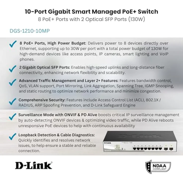 D-Link DGS-1210-10MP gemanaged L2-L3 Gigabit Ethernet (10-100-1000) Energie Über Ethernet (PoE) Unterstützung Schwarz Netzwerk-Switch, DGS-1210-10MP – Bild 5