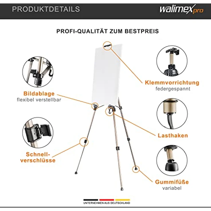 Walimex Malstaffelei Aluminium für Leinwände bis 74 cm Höhe (Tragfähigkeit ca. 10 kg, Tasche) – Bild 4