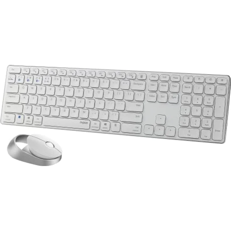 Rapoo 9750M kabelloses Tastatur-Maus Set Wireless Deskset 1600 DPI Sensor wiederaufladbarer Akku flaches Aluminium Design DE-Layout QWERTZ PC & Mac - weiß – Bild 5