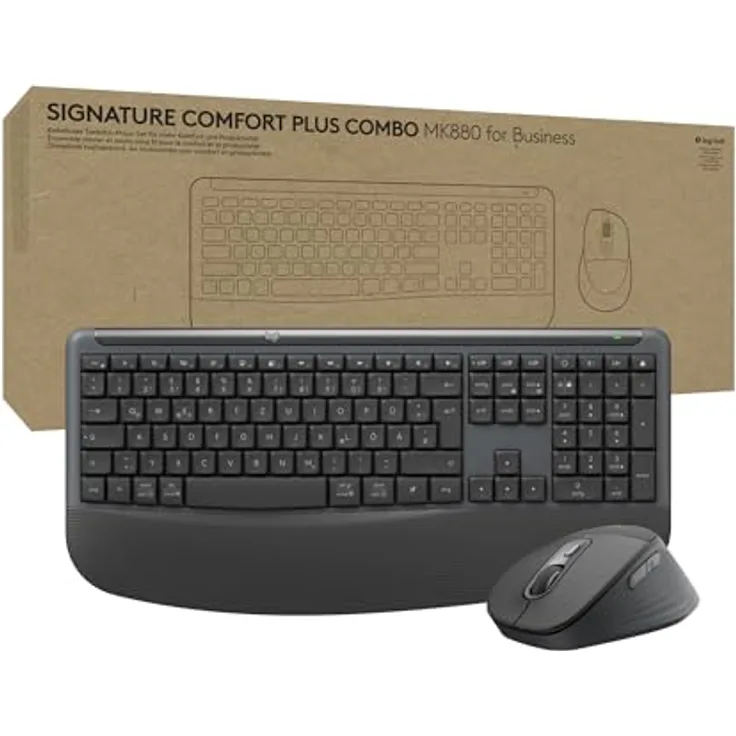 Logitech Signature Comfort Plus Combo MK880, kabelloses Tastatur-Maus-Set mit ergonomischer Handballenauflage