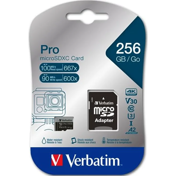 Verbatim Pro U3 256GB microSDXC Speicherkarte, schwarz, Class 10, UHS-I (U3)