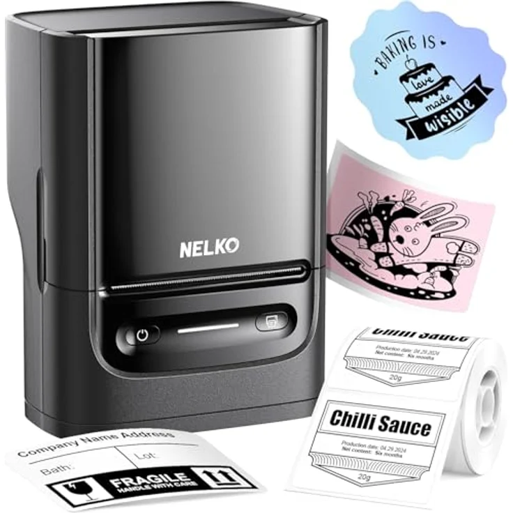 Nelko PM220, tragbare Etikettiermaschine mit Bluetooth, 5 cm Thermodrucker für Adressen, Logos und Kleidung, schwarz – Bild 1