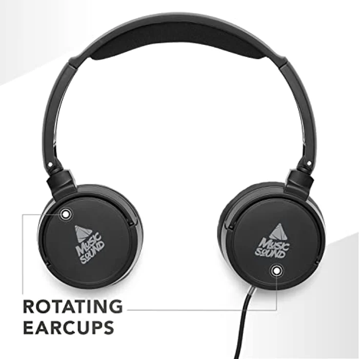 Music Sound | Bügelkopfhörer mit Kabel Over Ear Basic | On-Ear-Kopfhörer Faltbarer Kopfbügel mit 1,2 m Anti-Tangle-Kabel und integriertem Mikrofon - 3,5-mm-Klinkenanschluss – Farbe Schwarz – Bild 2