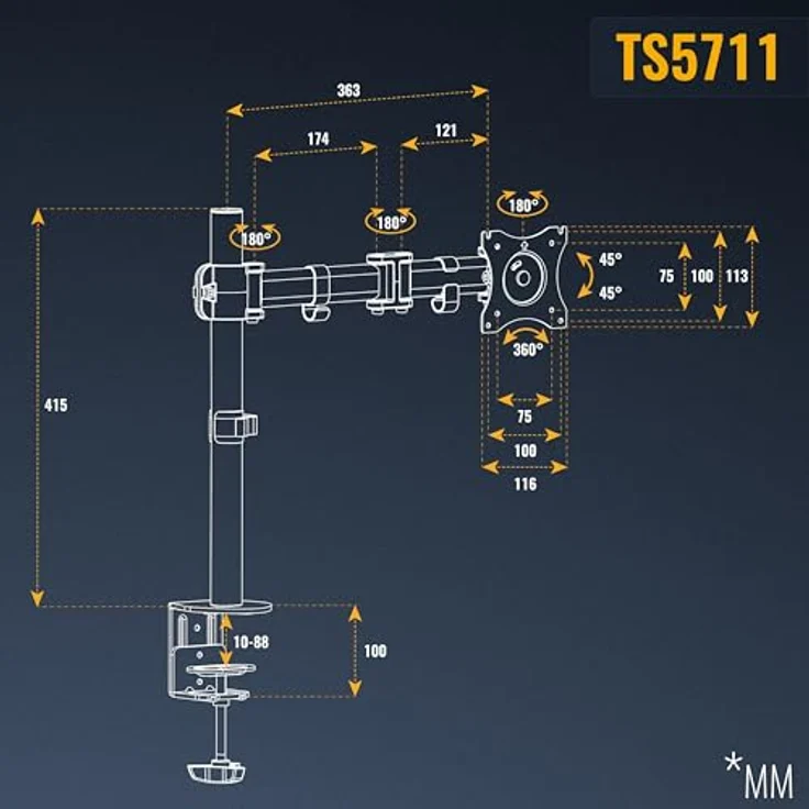 RICOO Monitor Tischhalterung für Monitore Monitorhalterung TS5711 Universal Monitorständer Schwenkbar Neigbar Höhenverstellbar Schreibtisch Bildschirmständer Bildschirm Tisch Ständer Monitorhalterungen VESA 75x75 100x100 / Schwarz – Bild 8
