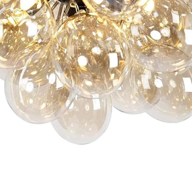 Qazqa - Design Deckenleuchte I Deckenlampe I Lampe I Leuchte schwarz mit Braunglas 6 Lampen - Uvas I Wohnzimmer I Schlafzimmer - Kugel I Kugelförmig - LED geeignet G9 – Bild 5
