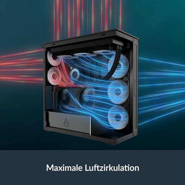 Arctic Cooling ACPCC00016A, Midi Tower PC-Gehäuse mit Sichtfenster, unterstützt ATX, Schwarz, Platz für bis zu fünf 120 mm Lüfter – Bild 4