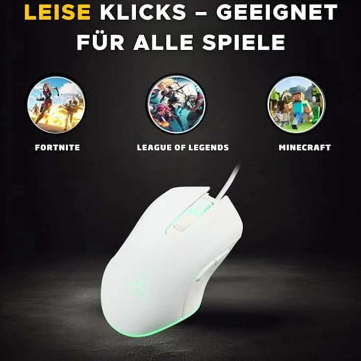 THE G-LAB Kult Helium, USB-Gaming-Maus mit Kabel, optischer Sensor 800 bis 6400 DPI, 7 farbige LED, 6 Tasten, leicht und bequem – Weiß – Bild 4
