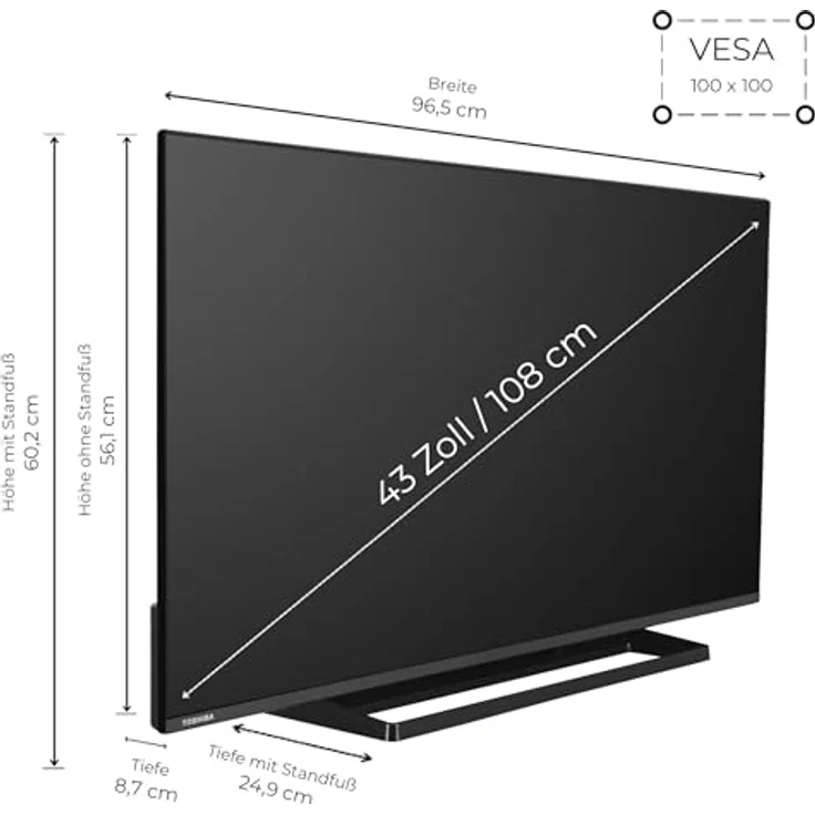Toshiba 43 Zoll Fernseher Fire TV (4K UHD Smart TV, HDR Dolby Vision, Triple-Tuner, Alexa Built-In, Sound by Onkyo) 43UF3F63DAZ, Schwarz – Bild 2