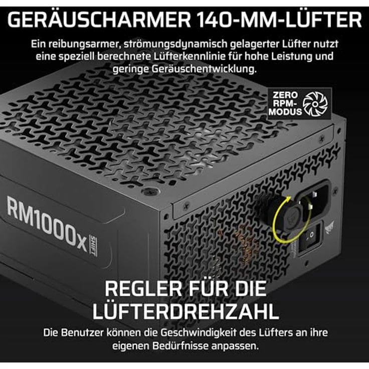 Corsair RM1000x Shift, 1000 Watt ATX 3.1 Netzteil mit 80 Plus Gold Zertifizierung, schwarz, 140 mm, vollständig modular – Bild 7